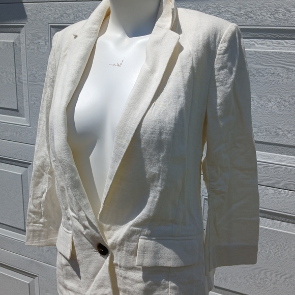Elevenses Anthropologie Size 2 Linen Blend White Blazer Jacket Top Blouse xs - Picture 8 of 8